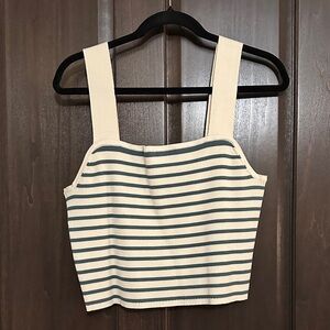 Madewell Striped Cream and Green Women's Tank